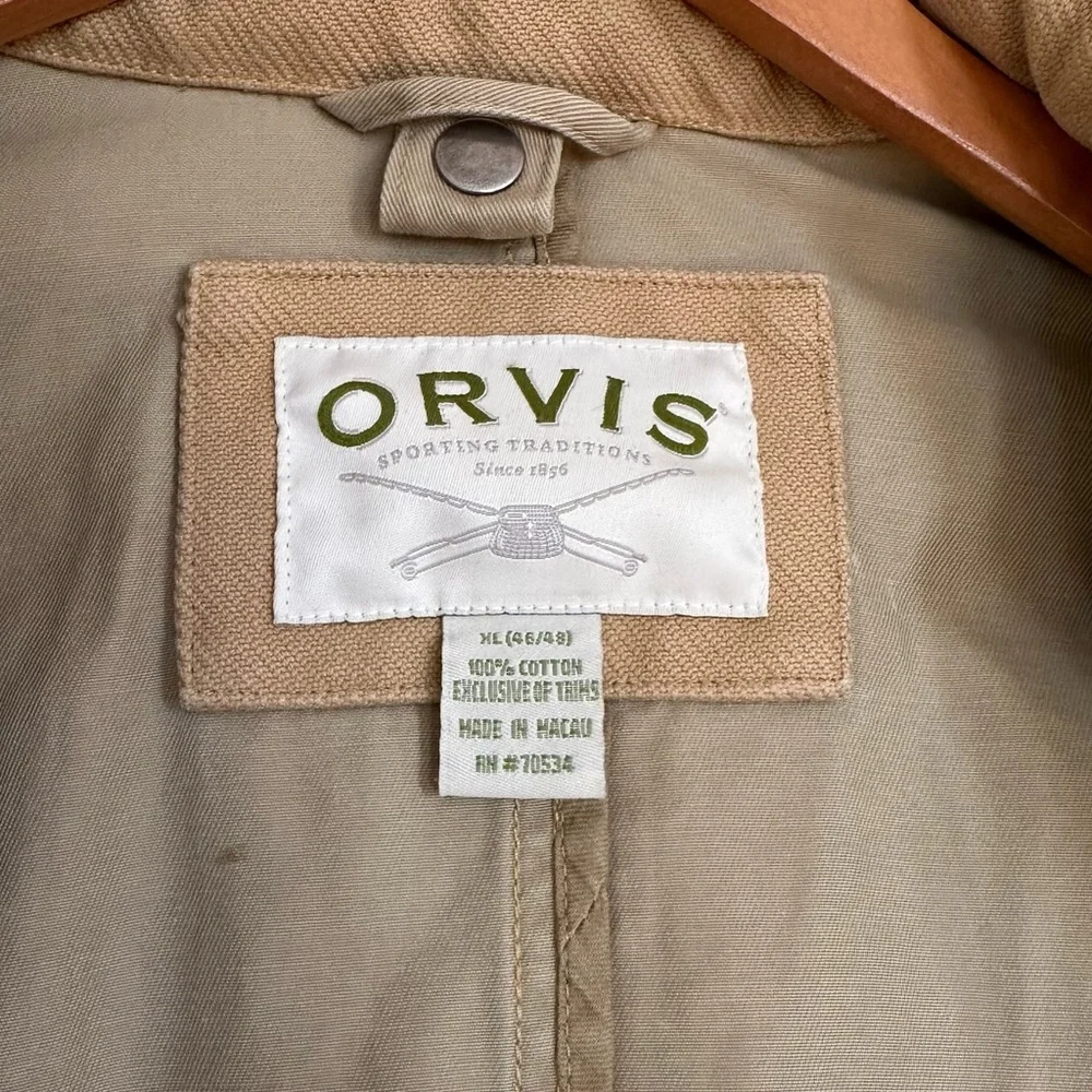 ORVIS Vintage Khaki Beige Chore Canvas Field Utility Jacket Size XL 46-48